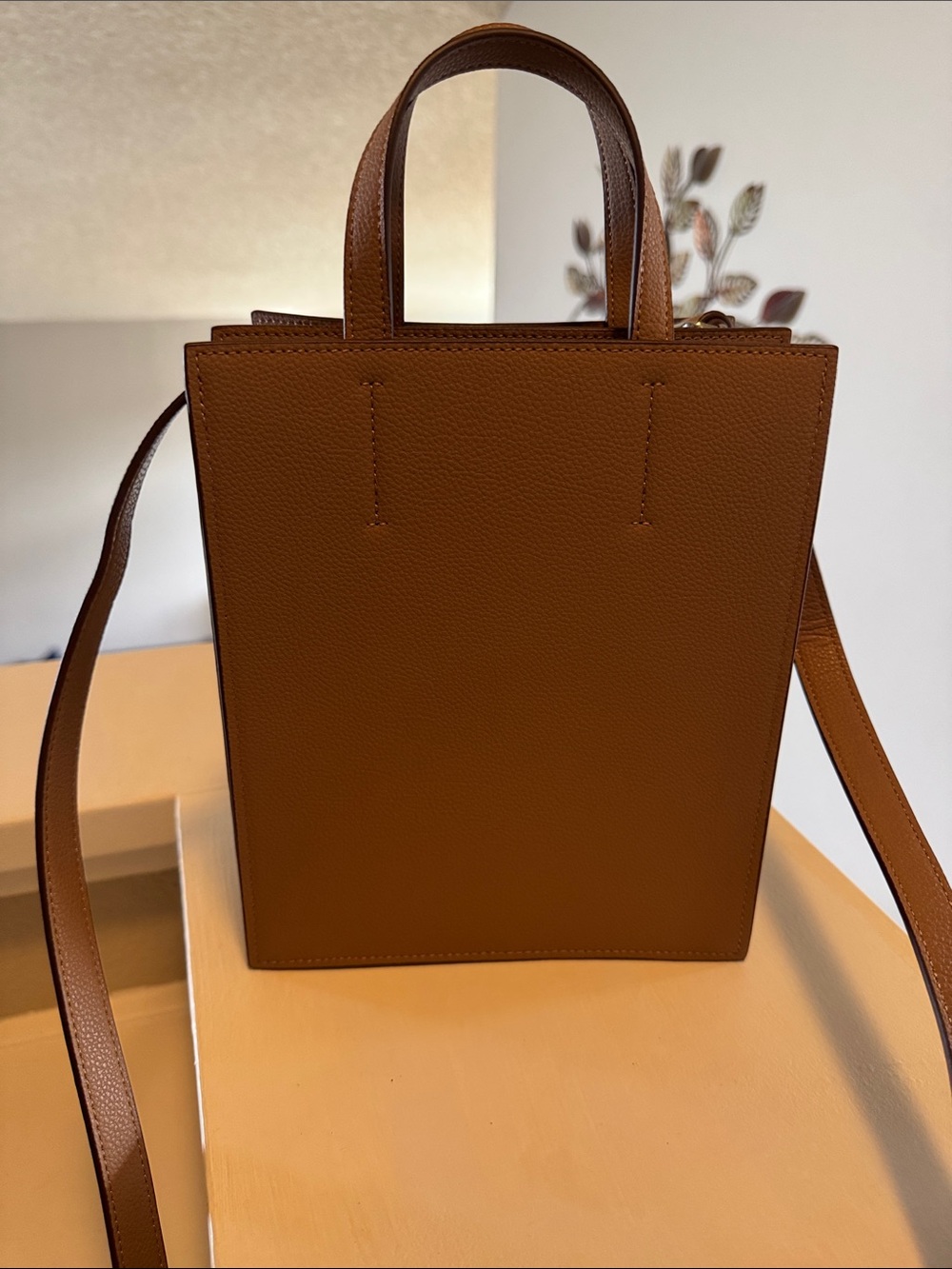Brown small Leather Tote Crossbody Bag - Women